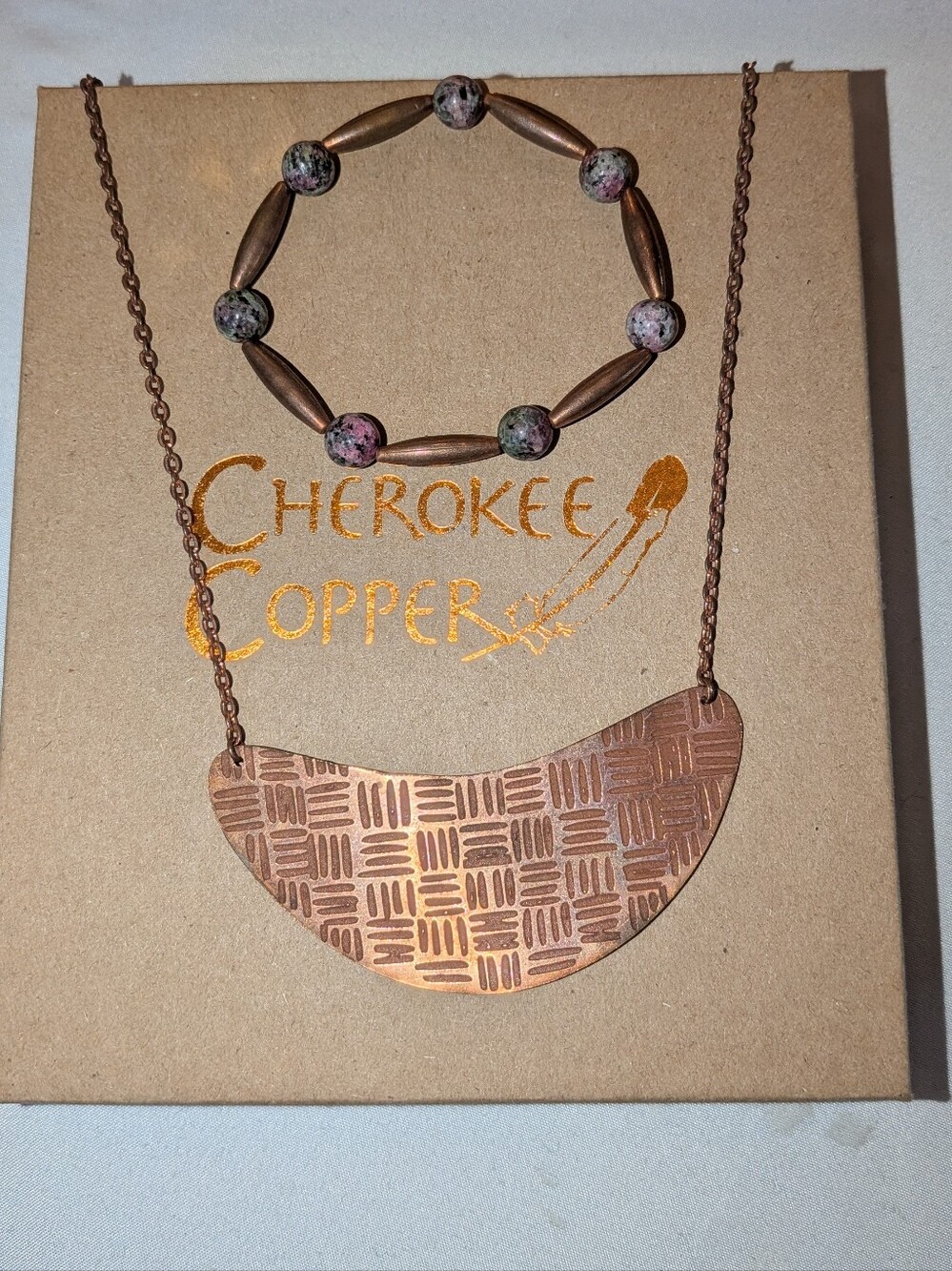 Cherokee Copper Gorget And Bracelet Set - Picture 2 of 2